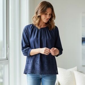 Madewell Blouse‎ Womens XS Eyelet Embroidered Sleeve Shirt Top Silk Blend